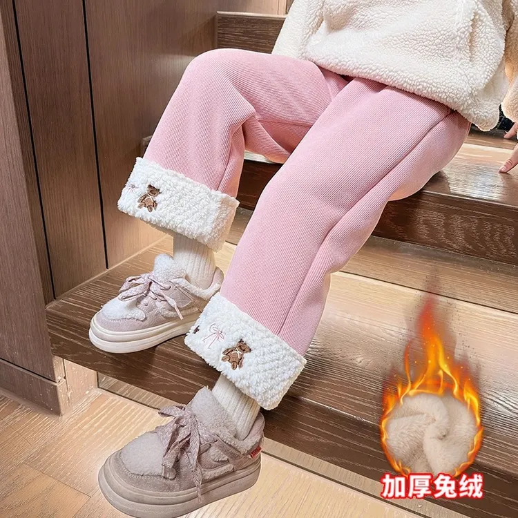 女童加绒裤子秋冬款2025新款洋气时髦儿童小女孩冬季一体绒休闲裤