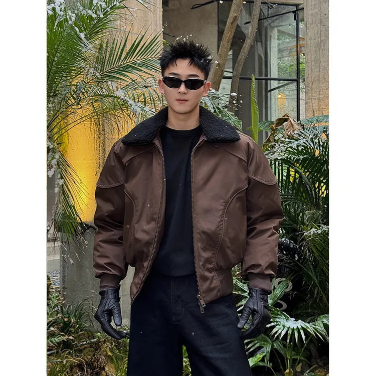 复古男士棉衣外套冬季加厚可拆卸毛领时尚百搭潮流短款棉衣男装