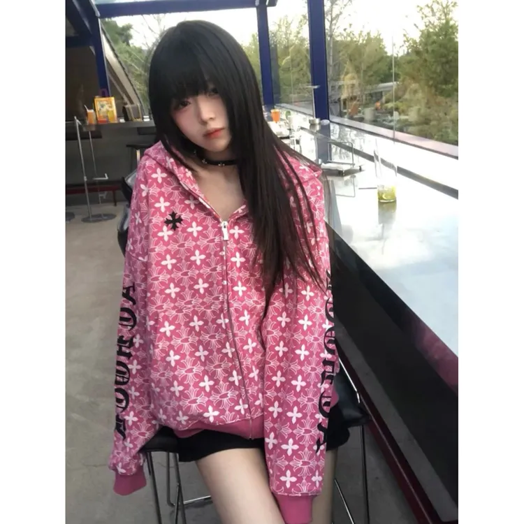 美式休闲风爆款连帽卫衣上衣秋冬宽松显瘦加绒加厚开衫外套ins潮