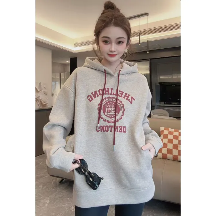 【半夏专属】冬季新款加绒加厚【风火轮】连帽中长款印花卫衣 2721