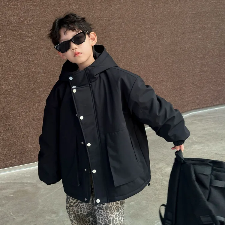 涵芽童装男童棉衣连帽夹棉外套2025冬季新款加厚儿童风衣HY25473