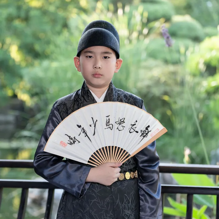 鲜衣怒马少年时竹影清风 原创少年汉服 春秋元代海青衣 儿童春秋