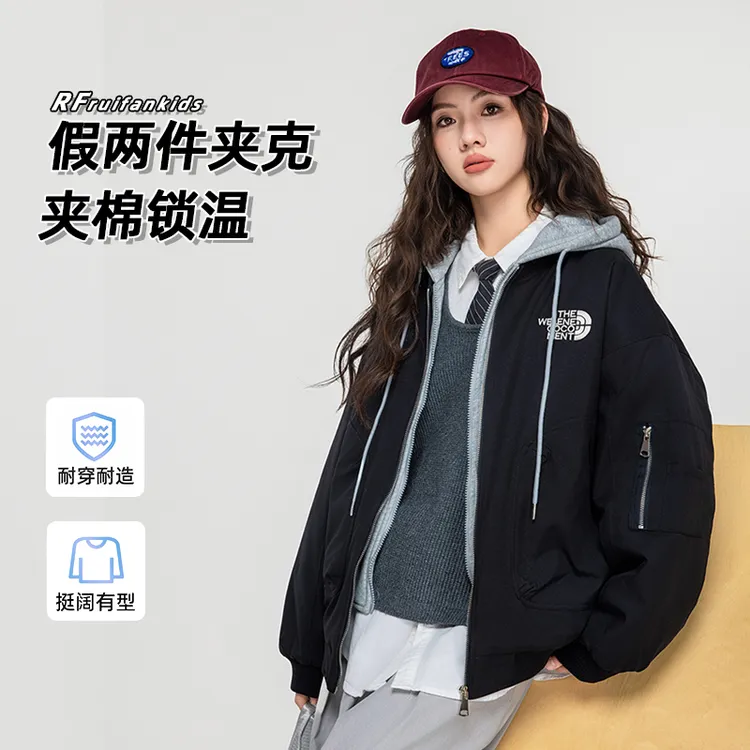 初高中学生秋冬季棉服潮牌外套少女派克服青少年大童加厚棉衣宽松