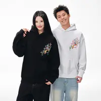 BIPOLAR飞鸟花卉情侣百搭休闲宽松潮流美式复古连帽卫衣 18N008