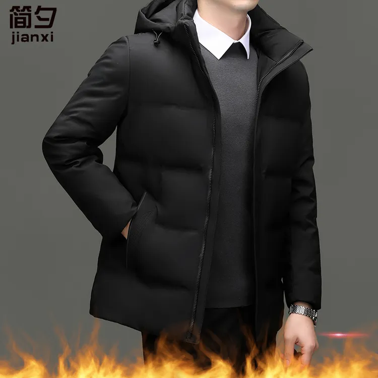 中老年男装爸爸装冬季羽绒服男款连帽可脱卸中长款保暖男士羽绒服