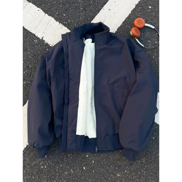 藏青色飞行员夹克棉服男款秋冬季短款bomber外套美式复古立领棉衣
