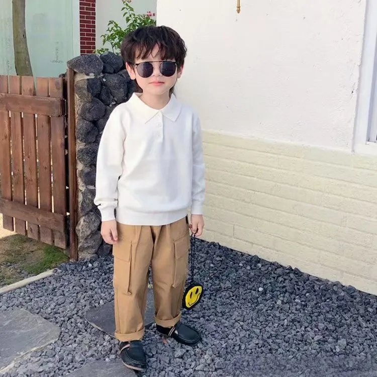 裙裙小熊男针织衫翻领韩版休闲小童常规运动风毛衣薄款儿童春秋