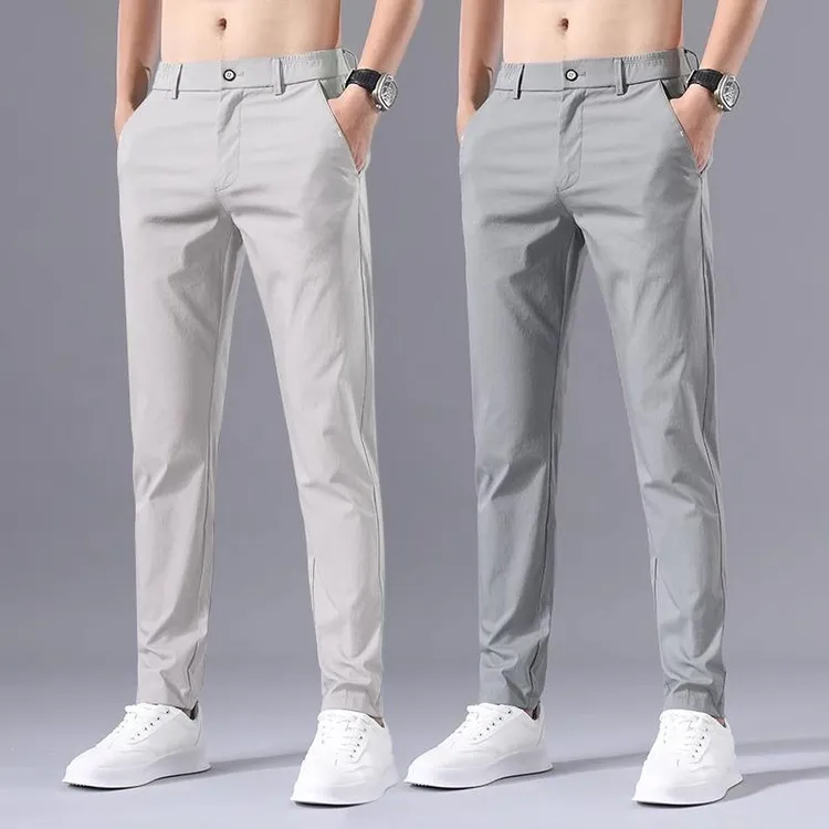 轻奢2025春夏季休闲裤男修身直筒高端品质夏天通勤男裤轻薄卡其色
