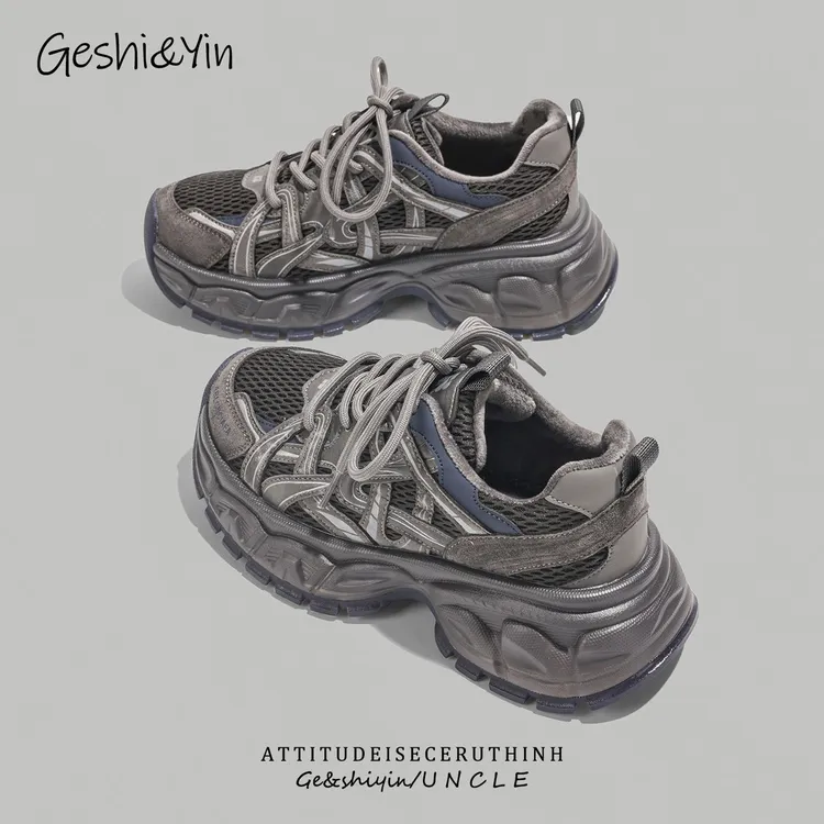 歌诗茵老爹鞋女加绒2025秋冬新款真皮厚底女鞋复古百搭休闲运动鞋