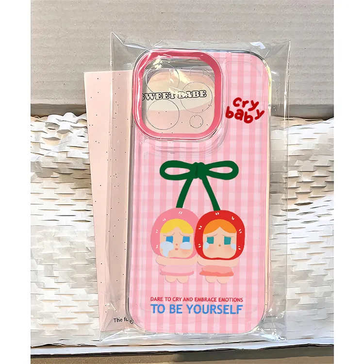 可爱格纹哭娃适用苹果16/13手机壳iPhone15软14华为vivo小米oppo
