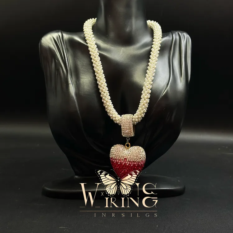 铜仿珍珠项链 王大嘴原创 “红桃爱心”奢华气质立体镶钻项链A696