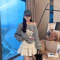 【静静衣橱】韩版休闲常规斜领印花上衣秋季宽松韩版针织卫衣6575