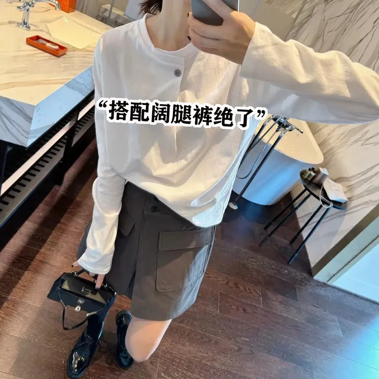 纯棉白色长袖t恤女2025新款秋季宽松显瘦减龄内搭打底衫别致上衣