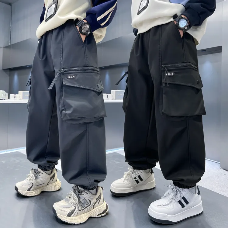 男童加绒工装裤子秋冬一体绒休闲裤2025新款大儿童冬装长裤痞帅潮