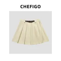 CHEFIGO百褶假腰带短裙“春秋款”