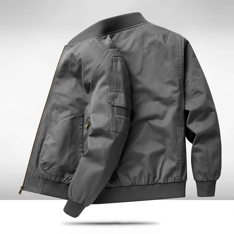 秋季新款飞行员夹克男士宽松复古棒球领外套休闲立领多袋纯棉上衣