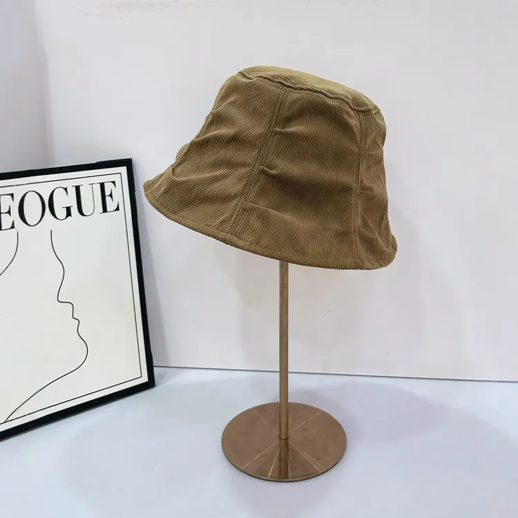 日系复古褶皱显脸灯芯绒渔夫帽女早秋百搭休闲时尚素颜文艺水桶帽