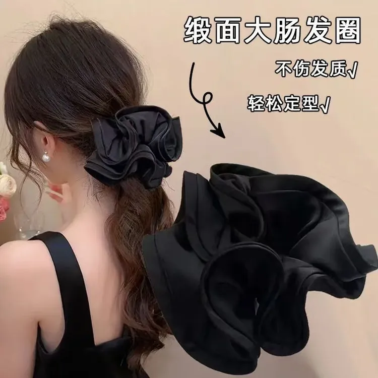 法式缎面大肠发圈新款气质马尾圈木耳边大肠圈发绳扎发头绳发圈