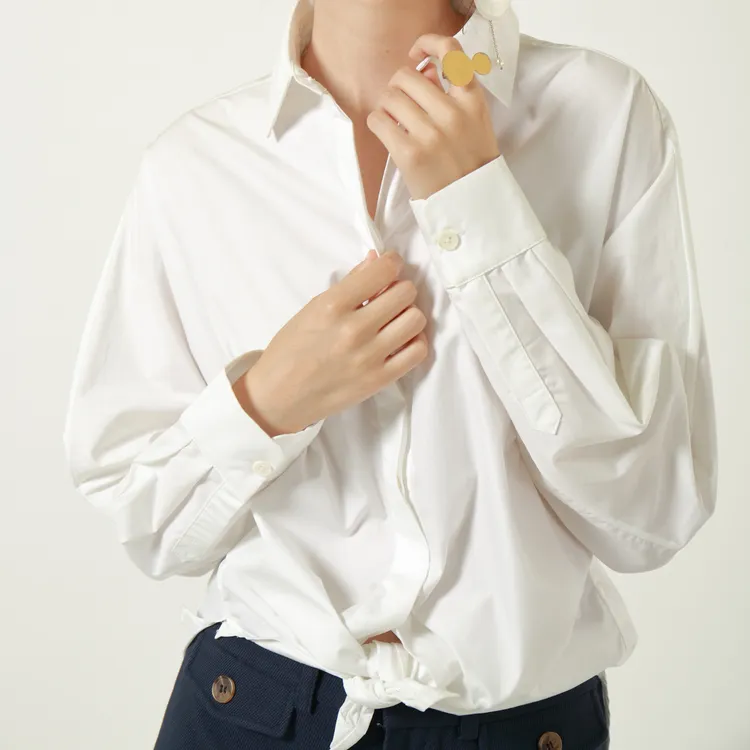 时尚设计感气质长袖白衬衫女经典款POLO领衬衫休闲百搭宽松春秋夏