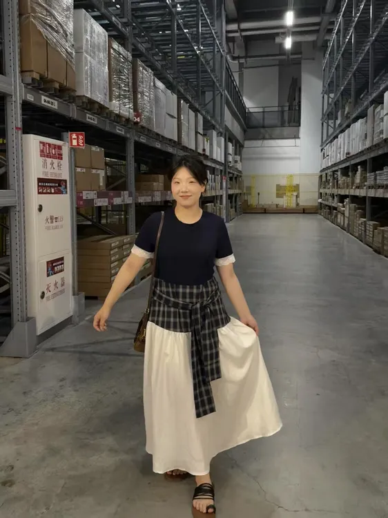 【鱼白专属】藏青色假两件拼接腰封叠穿小飞袖连衣裙胖MM显瘦穿搭