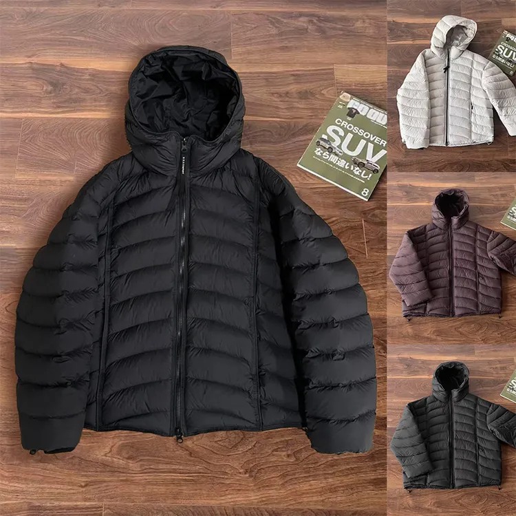 冬季轻量化排骨羽绒服男士轻盈简约舒适连帽上衣青年龟背保暖外套