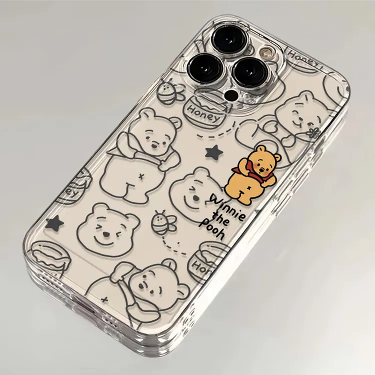黑色线条维尼适用16promax手机壳iphone15透明壳14/13女款12可爱
