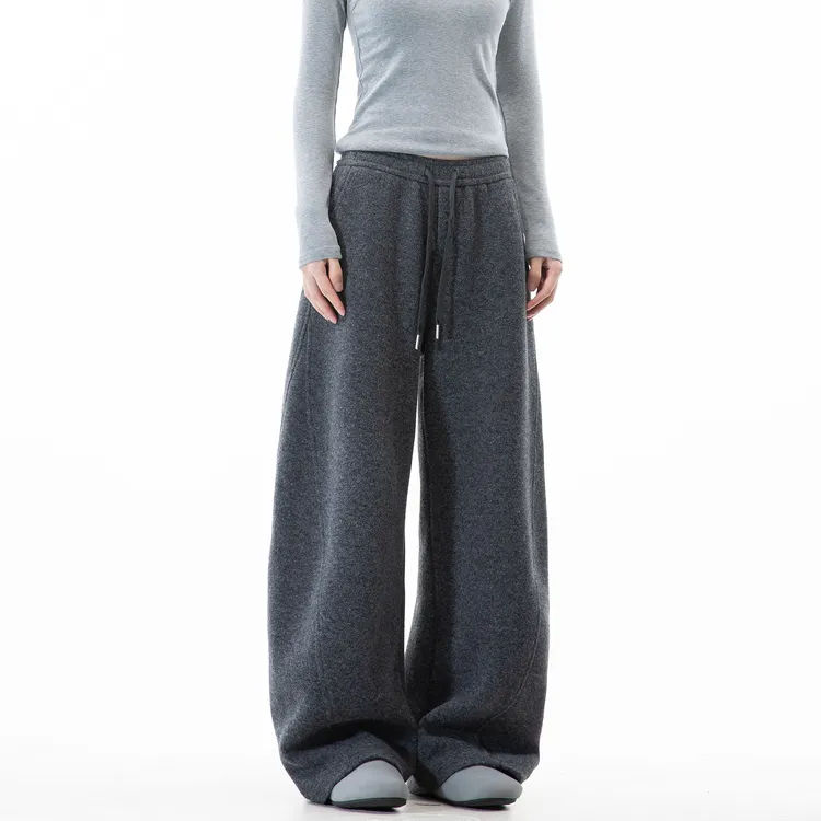 冬季【羊毛卫裤】男女简约加厚口粮神裤阔腿磨毛直筒显瘦针织休闲裤