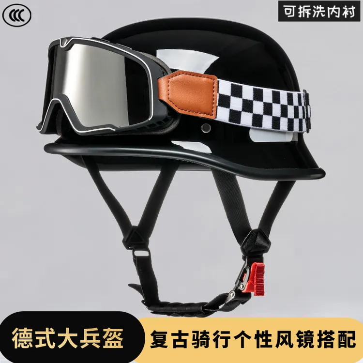 复古巡航摩托车机车四季德式大兵半盔轻便透气适合男女骑行3C认证