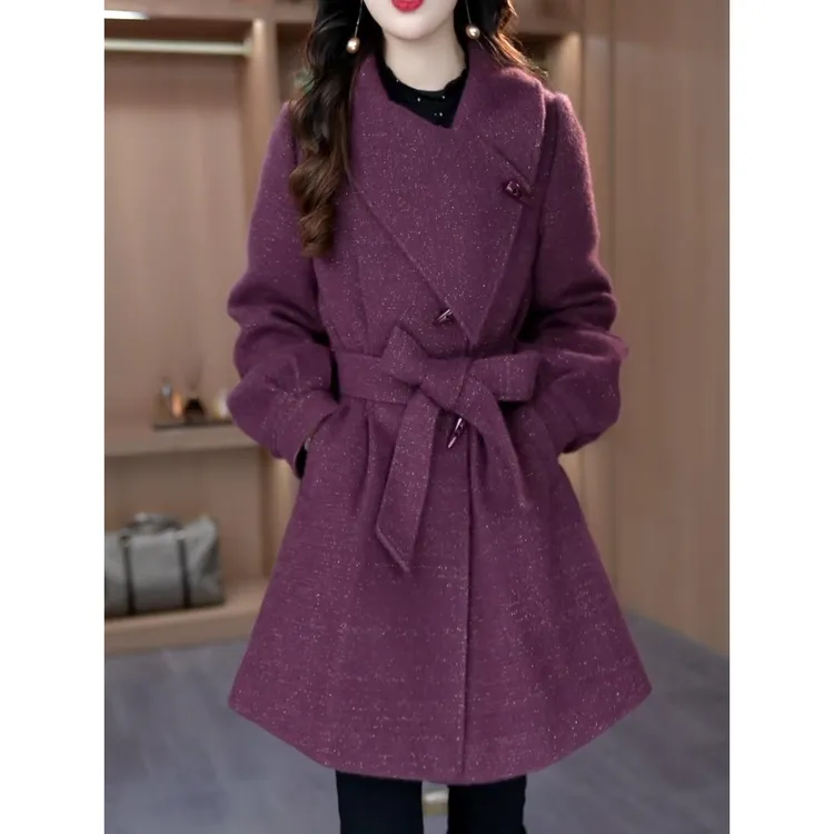加棉加厚优雅2024秋冬新款女气质时尚轻奢风减龄收腰显瘦毛呢外套