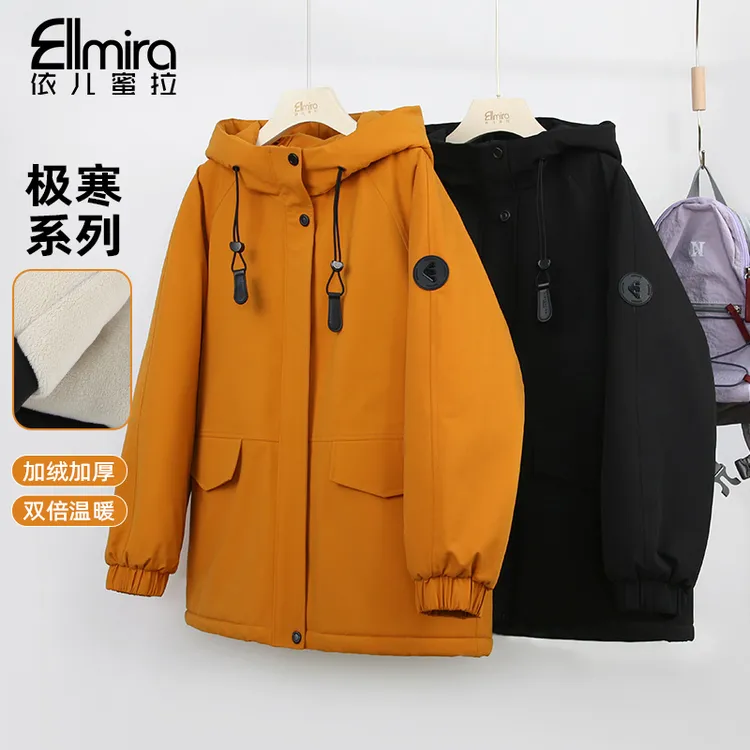 9763冲锋衣外套冬装夹棉加厚内里连帽派克服上衣宽松潮流高级感