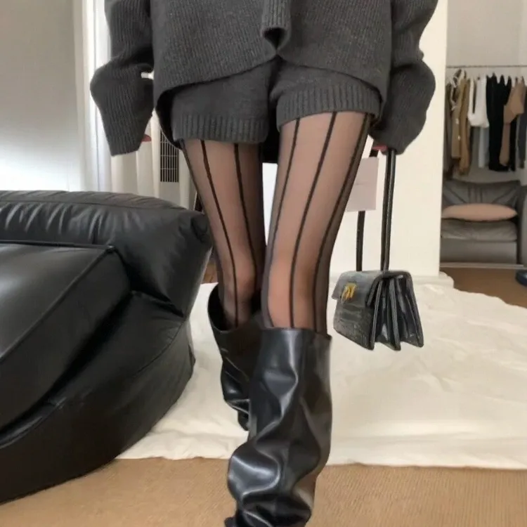 【浠儿家】辣妹高级感竖纹线条纹连裤纯欲性感诱惑超薄美腿连裤袜