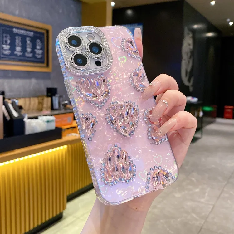 奢华闪钻爱心适用苹果16promax手机壳iPhone15高级感1413镜头膜12