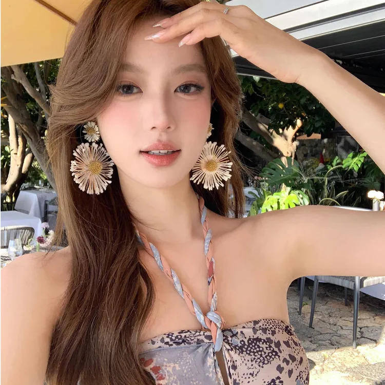 铜合金耳饰 夏威夷午后 度假风太阳花耳环夸张女海边旅游拍照耳饰