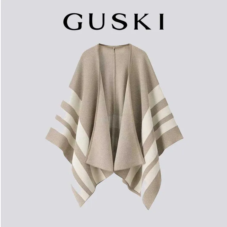 达人专属GUSKI 品牌女士披肩秋冬加厚保暖枫叶百搭风围巾空调披肩编织旅游