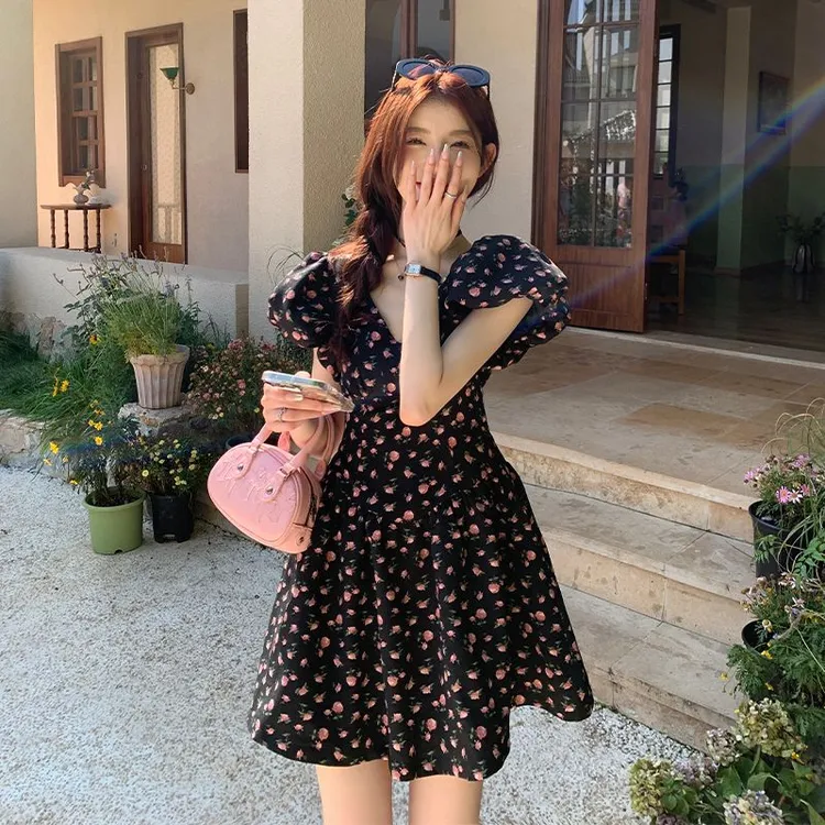 蓝海奕诺设计小众森系碎花公主裙女夏季新款小个子法式甜美连衣裙