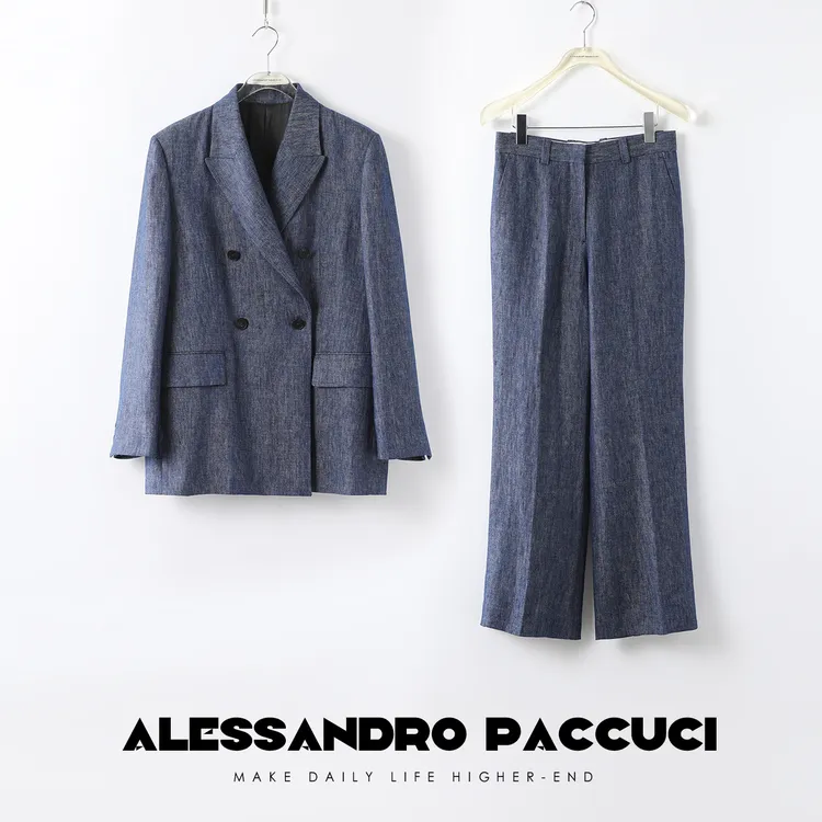 AP洛哥21412X【靛影】亚麻斜纹肌理感牛仔蓝翻领西服/休闲西裤