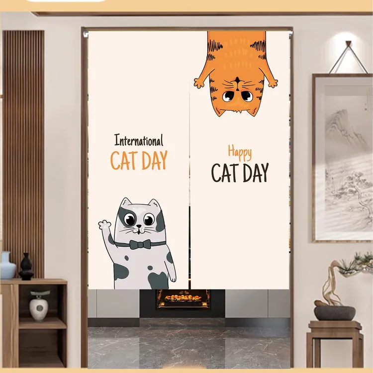 商用家用卡通发财猫对开门帘宠物店卧室卫生间隔断帘厨房遮挡帘