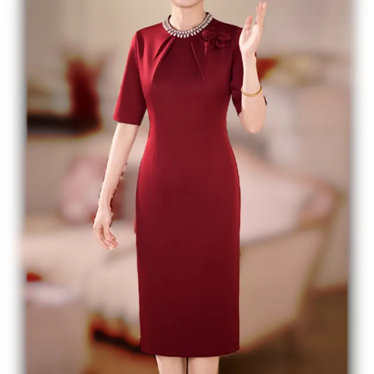 喜婆婆婚宴装2025新款高贵洋气年轻妈妈夏季短袖旗袍婚礼连衣裙子