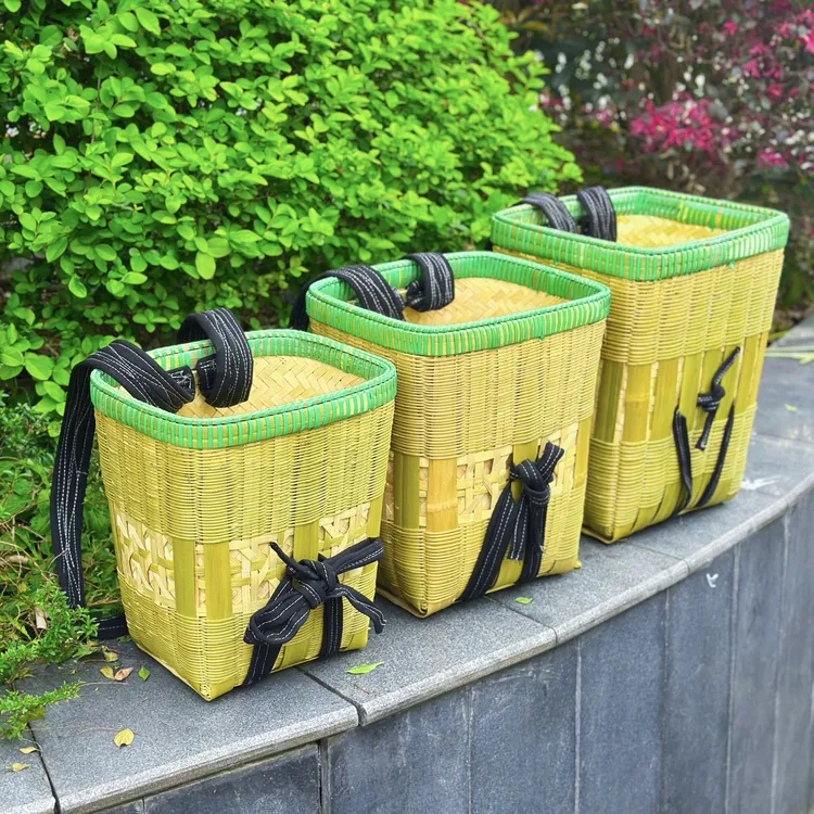 【金竹精编双层竹背篓】手工竹编家用四川背篼买菜竹筐成人舞蹈道具