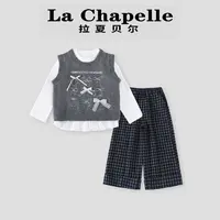  La Chapelle【拉夏贝尔】秋季儿童蝴蝶结针织马甲三件套LA2067