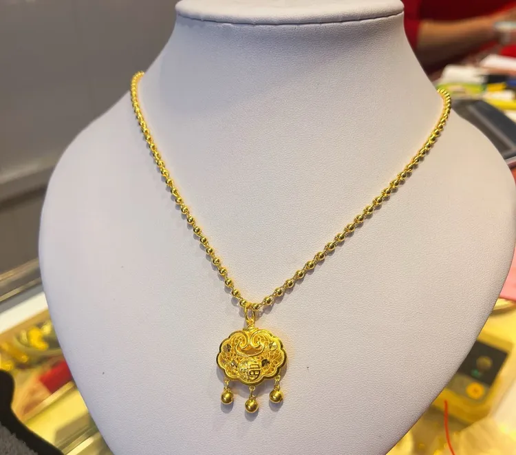 合金项链 光面圆珠卡4＋平安锁精致百搭轻奢时尚