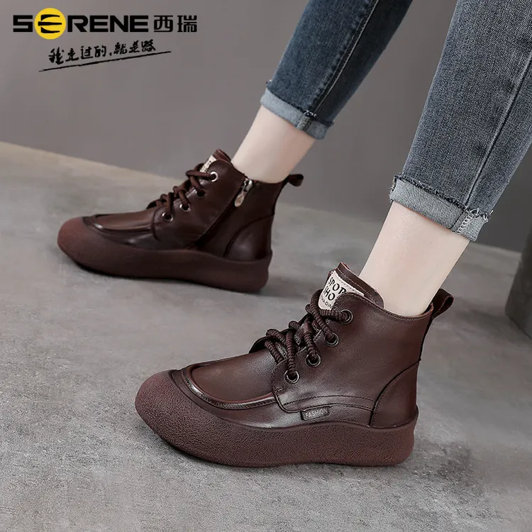 西瑞百搭冬季新款靴子女款厚底复古马丁靴英伦风女靴阔腿裤必备鞋