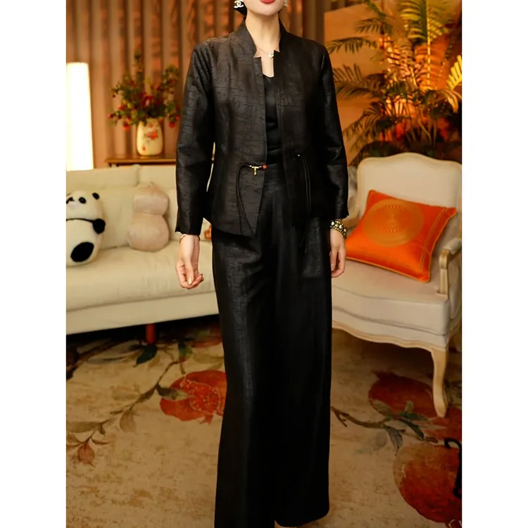 精致优雅新中式国风套装2025秋季新款高贵气质长袖百搭衬衫+裤子