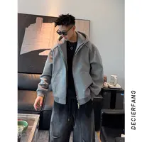秋季双拉链夹克时尚潮流假两件休闲连帽外套男士上衣