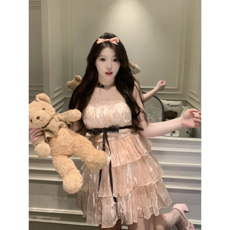 KIKI【公主裙摆】连衣裙大码女装蕾丝辣妹短款夏季纯欲甜美吊带裙子