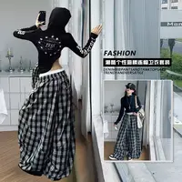 2025秋款上新女童潮酷时尚洋气舒适网红拼接格子阔腿裤套装-25838
