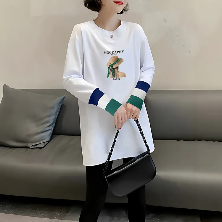 鲨鱼裤专用上衣纯棉加绒白色打底衫女新款内搭秋冬遮屁股长袖T恤