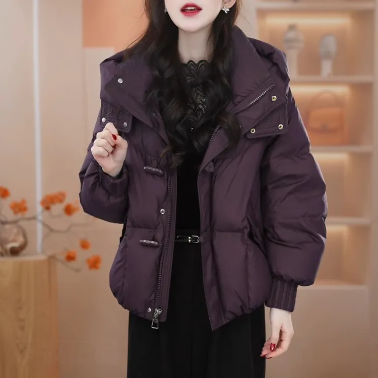 短款连帽羽绒服女款2025冬季爆款新款时尚洋气加厚保暖白鸭绒外套