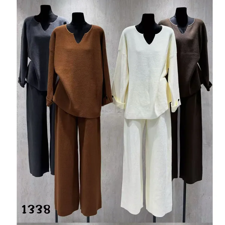 秋冬新款韩版女装宽松慵懒毛衣套头衫阔腿裤两件套气质套装1338