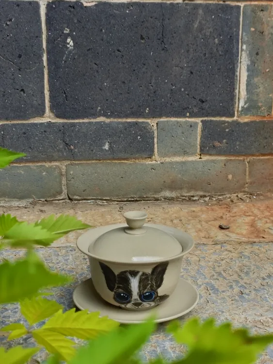 建水紫陶纯手工2-3人白瓷陶瓷小盖碗茶盖碗茶具容量130cc